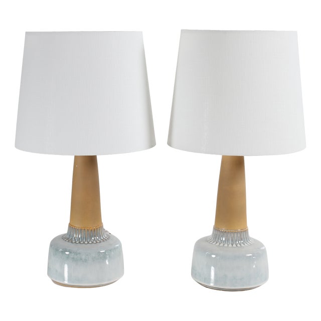 Danish Light Blue Glazed Ceramic Table Lamps by Einar Johansen for Søholm, 1960s, Set of 2 For Sale