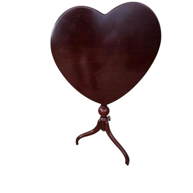 1990s Bombay Company Mahogany Flip Top Side Table Pedestal Stand Queen Ann Heart Shape For Sale - Image 13 of 14