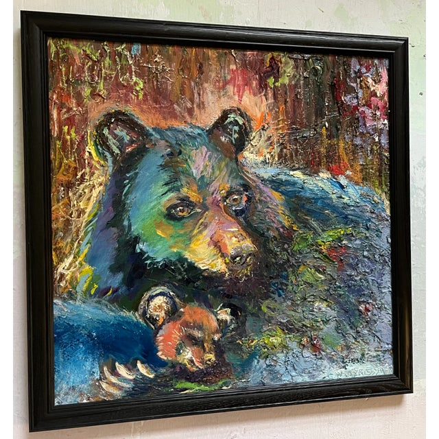 2020s "Mama Bear", Black Bear and Cub, Oil Painting, Animal Art, by Van Ness For Sale - Image 5 of 10