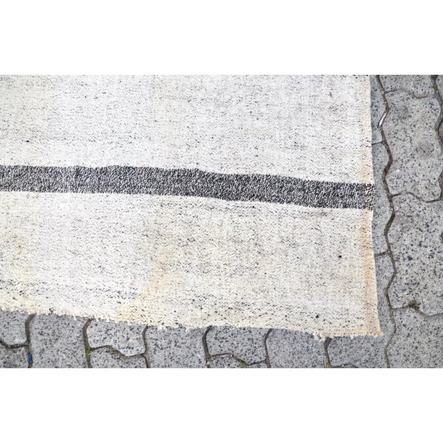 White Vintage Handmade Turkish Stripe Kilim Rug For Sale - Image 8 of 11