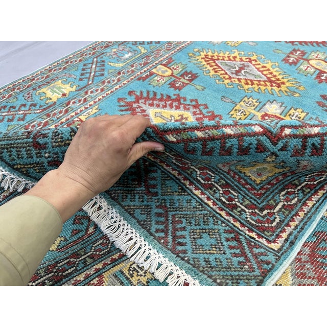 Turquoise Kazak Wool Rug With Repeating Medallions, 3'11" X 5'10" For Sale - Image 11 of 15