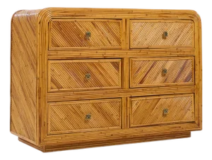 Gabriella Crespi Style Split Reed Bamboo 6 Drawer Lowboy Dresser
