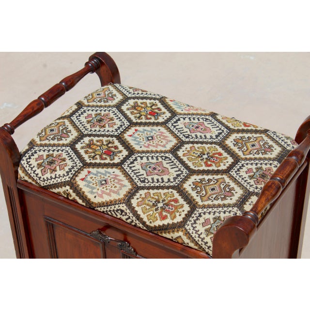 Brown Vintage English-Style Mahogany Hall Bench With Shoe Storage Cabinet & Upholstered Seat For Sale - Image 8 of 11