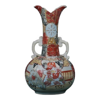 Vase Japanese Satsuma Figurine Handles Antique Oriental Pottery Japan Men Ladies For Sale