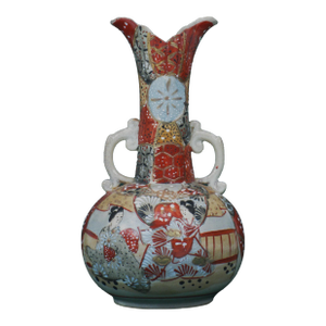 Vase Japanese Satsuma Figurine Handles Antique Oriental Pottery Japan Men Ladies