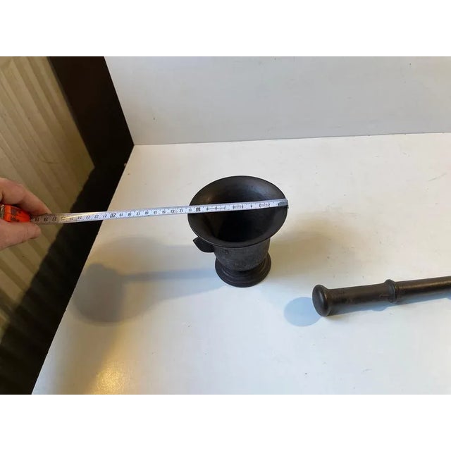 Brown Antique Cast Iron Mortar and Pestle, Set of 2 For Sale - Image 8 of 11