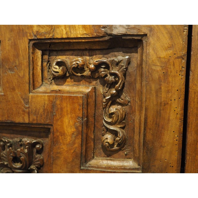 17th Century Unusual Circa 1650 Solid Walnut Carved Single Door Cabinet From Spain For Sale - Image 5 of 18