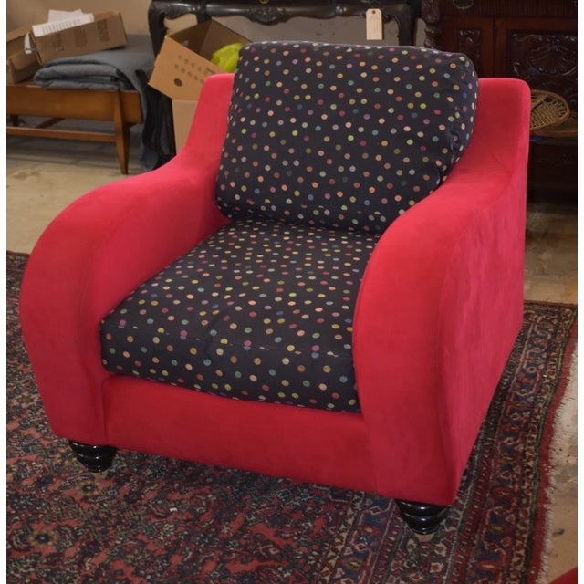 Mid-Century Modern 1990s Mid Century Modern Style Thayer Coggin Red Microfiber Polka Dot Lounge Chair For Sale - Image 3 of 7