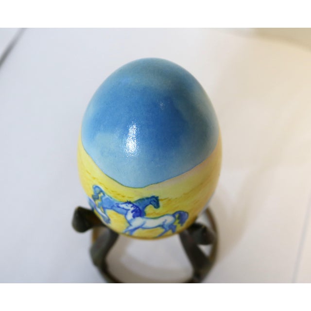 Paint Vintage Hand Painted Goose Egg-Horses in a Pasture For Sale - Image 7 of 9