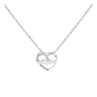 .925 Sterling Silver Diamond Accent MOM Heart Pendant Necklace (J-K Color, I2-I3 Clarity) - 18" Inches For Sale