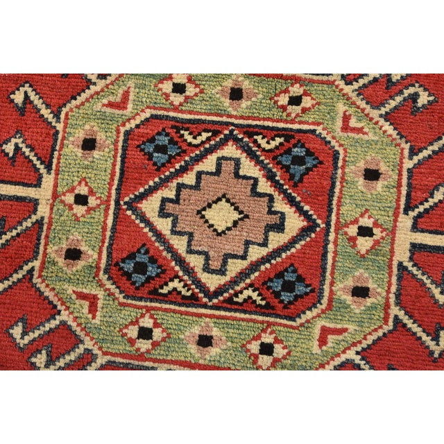 Kazak Rug 8'4'' X 11'3'' Red Wool Tribal Hand-Knotted Oriental Carpet For Sale - Image 4 of 12