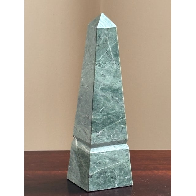 Offering a beautiful 10" Neoclassical-style green marble obelisk from the mid- to late-20th century. Love the natural...