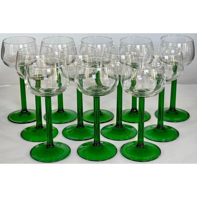 Late 20th Century Made in France Vintage Green Cordial Wine Glasses - Set of 12 For Sale - Image 5 of 11