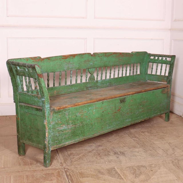 Green Vintage Austrian Farmhouse Bench For Sale - Image 8 of 10