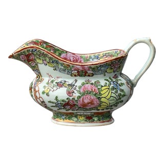 Circa 1850-1890 Rose Canton Medallion Gravy Boat For Sale