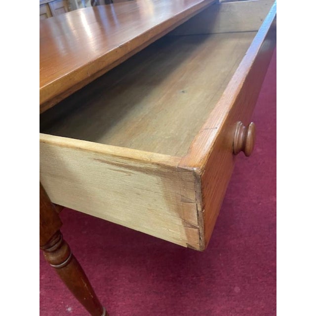 1960s Vintage Rustic Pine Farmhouse Kitchen Dining or Work Table W/ Full Length Single Drawer For Sale - Image 4 of 12