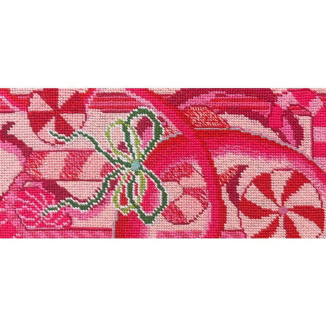 Contemporary Hand-Embroidered Needlepoint "Candy Cane" Holiday Pillow, One of a Kind For Sale - Image 3 of 5