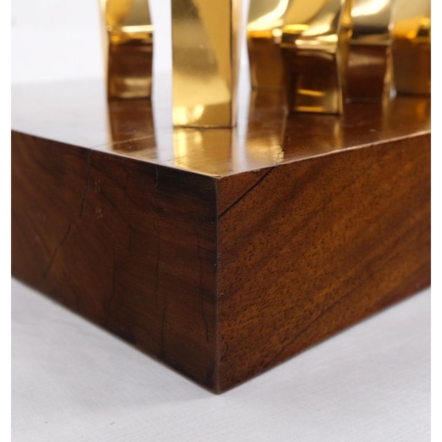 Mid 20th Century Modern Flock of Birds Sculpture Solid Brass Figurines on Walnut Rectangle Block For Sale - Image 16 of 17