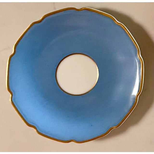 Early 20th Century Limoges Blue, Gold, and Pink Roses Desert Plate and Saucer Wall Plate Curation- Set of 6 For Sale - Image 10 of 10