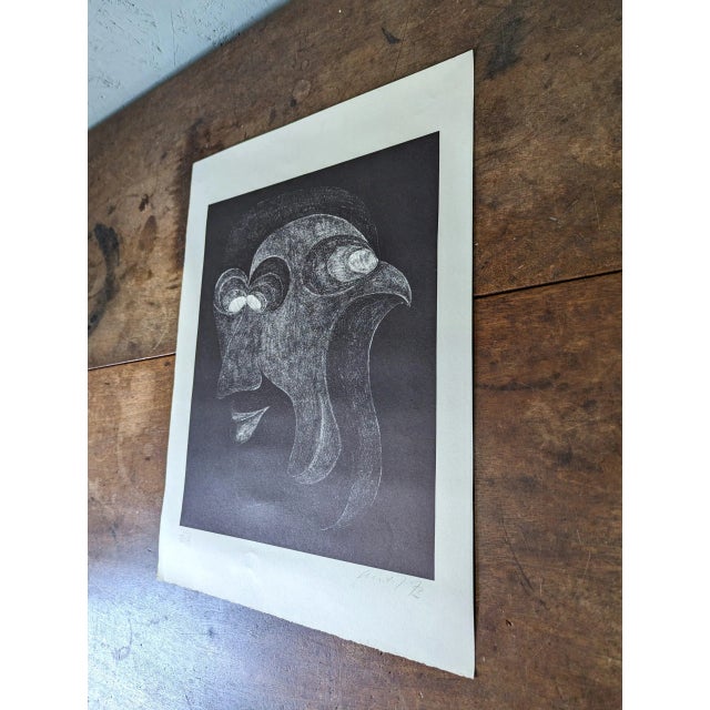 Abstract 1973 Mid-Century Swedish Limited Edition Signed Figurative Lithograph - "Two Faces", Unframed For Sale - Image 3 of 10