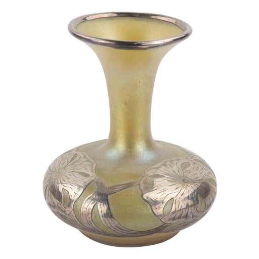 Art Nouveau Glass Vase with Silver Overlay from Loetz, Austria For Sale
