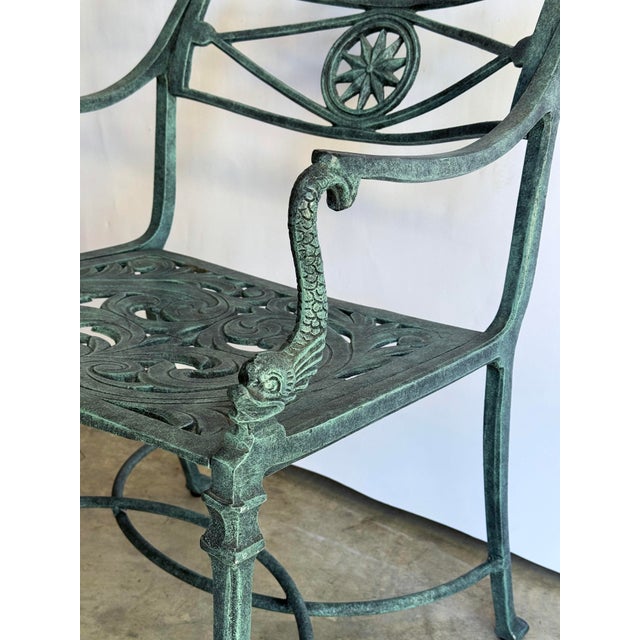 Vintage Regency Verdigris Koi Fish or Dolphin Patio Table and 4 Chairs For Sale - Image 17 of 18