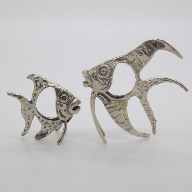 Metal Vintage Italian Handmade Genuine Silver Two Tropical Fishes Miniatures Figurines, 1970s, Set of 2 For Sale - Image 7 of 12