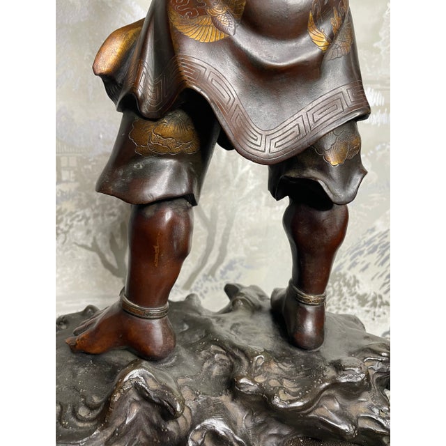 Bronze 19th Century Japanese Meiji Gilt Bronze Oni With Lotus For Sale - Image 8 of 12