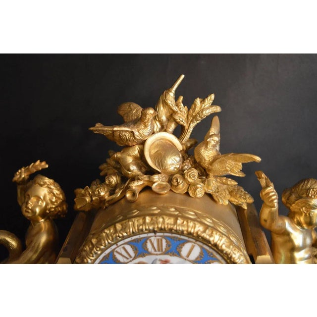 French Sèvres Porcelain With Doré Bronze Clock For Sale - Image 3 of 9
