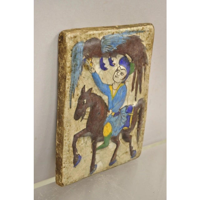 Antique Persian Iznik Qajar Style Ceramic Pottery Tile Brown Phoenix Bird C4 For Sale In Philadelphia - Image 6 of 11