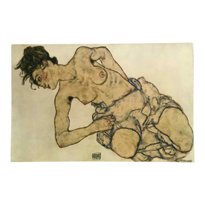 1981 Egon Schiele 31 Erotic Drawing Crouching Semi Nude