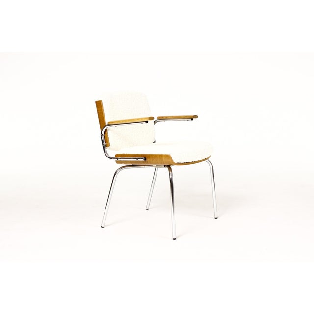 1960s 1960s Danish Modern / Mid Century Arm Chairs — Attributed to Duba Møbelindustri — Chrome + Oak + Natural Bouclé For Sale - Image 5 of 10