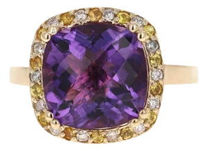 6.63 Carat Amethyst Yellow Sapphire Diamond Yellow Gold Cocktail Ring