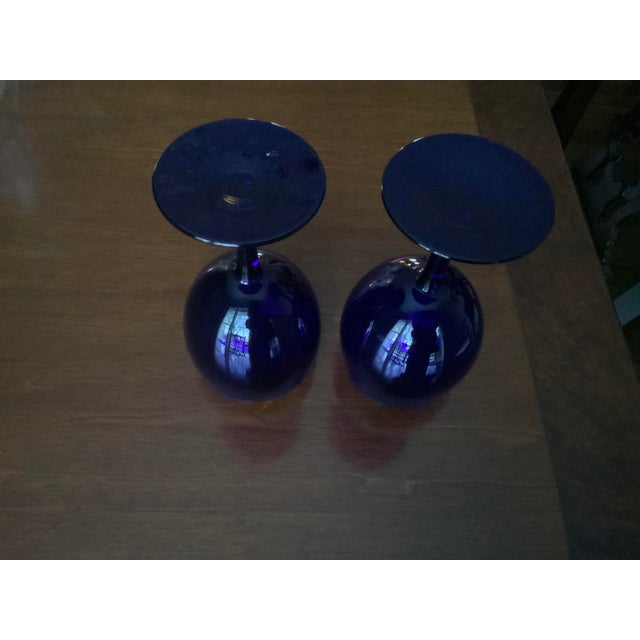 Glass 1960s Cobalt Blue Glass Wine/ Water Goblets - Set of 2 For Sale - Image 7 of 8