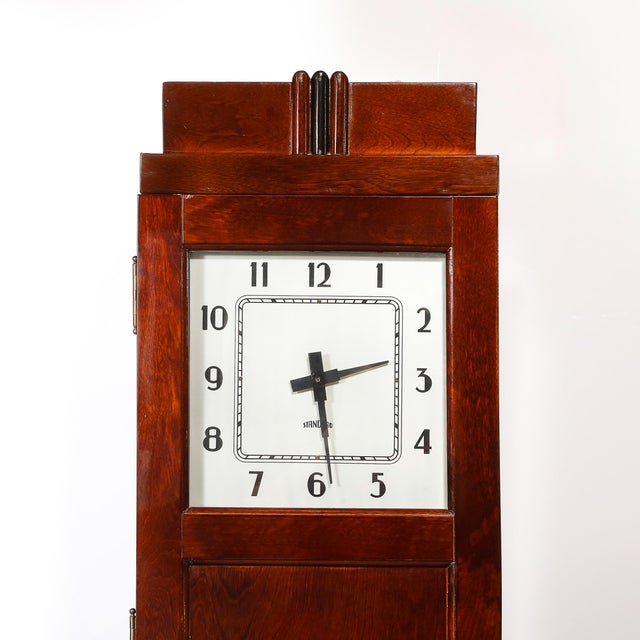 1930s Art Deco Skyscraper Style Grandfather Clock in Walnut With Black Lacquer Accents For Sale - Image 5 of 13