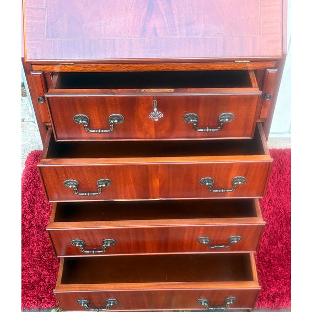 Brown Louis Philippe Carless X English Mahogany 4-Drawer Inlaid Secretary Desk from Unbekannt, 1980s For Sale - Image 8 of 12