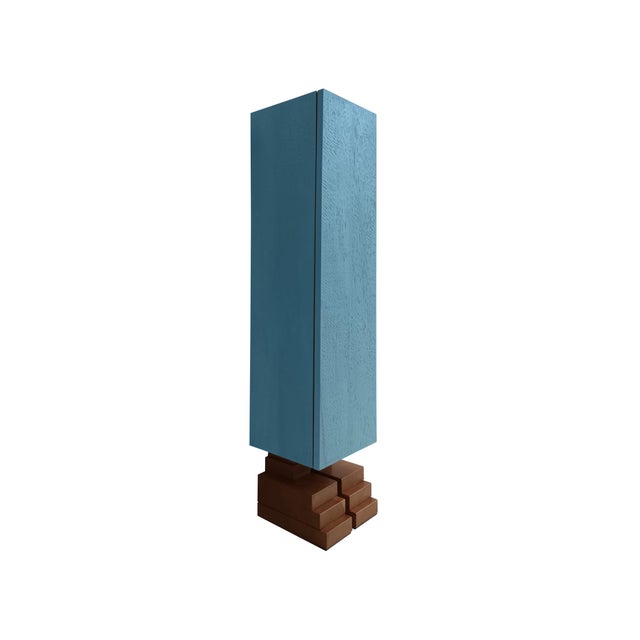 Sculpted Mayan Totem "Azzurro" by Pietro Meccani. This sculptural piece is made entirely of larch, cherry, and maple wood...