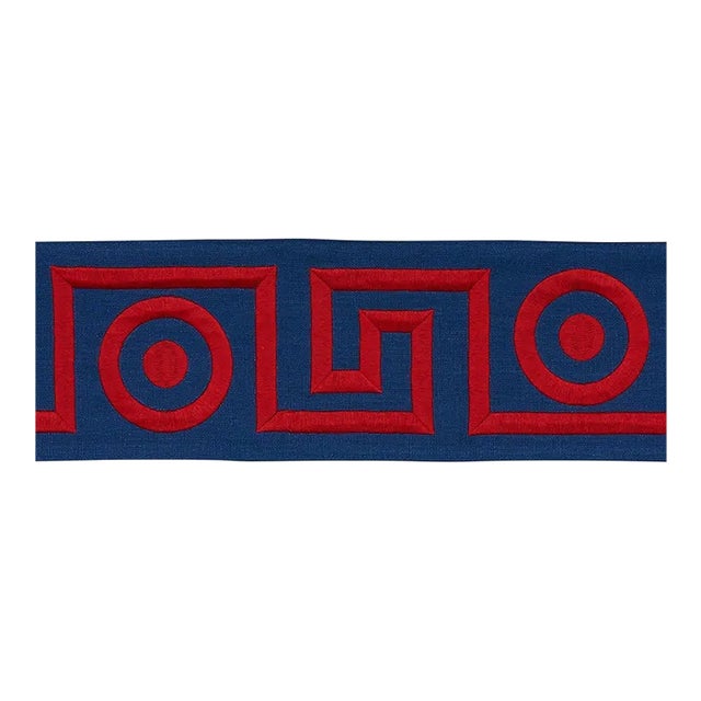 Sample - Schumacher X Mary McDonald Plato Tape Trim in Navy & Red For Sale
