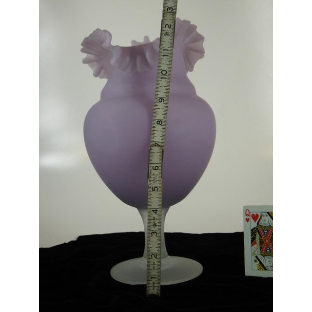 Victorian 1970s Glass Vase Large 13" Victorian Purple Mouth Blown Frosted with Ruffle Top For Sale - Image 3 of 10
