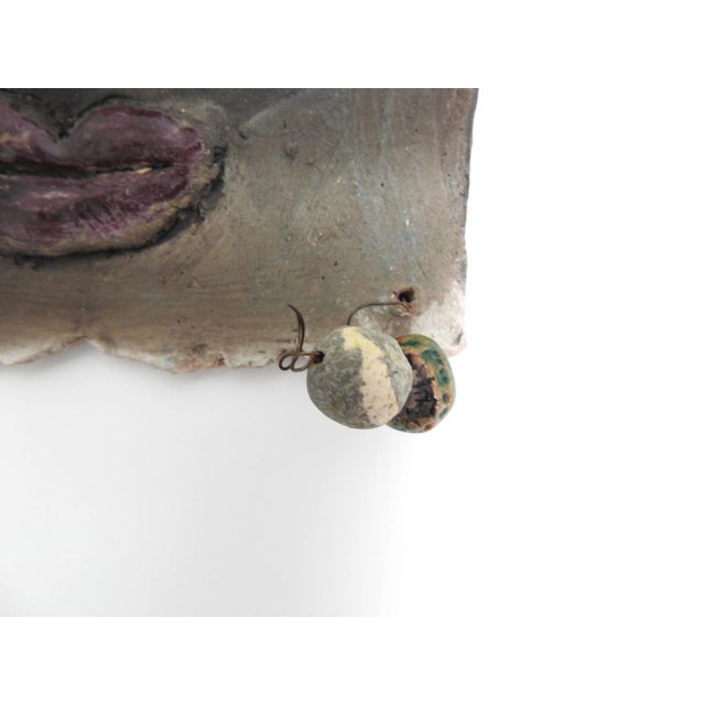 Signed D W Handmade Pottery Face Wall Sculpture Artisan Ceramic Art For Sale - Image 11 of 14