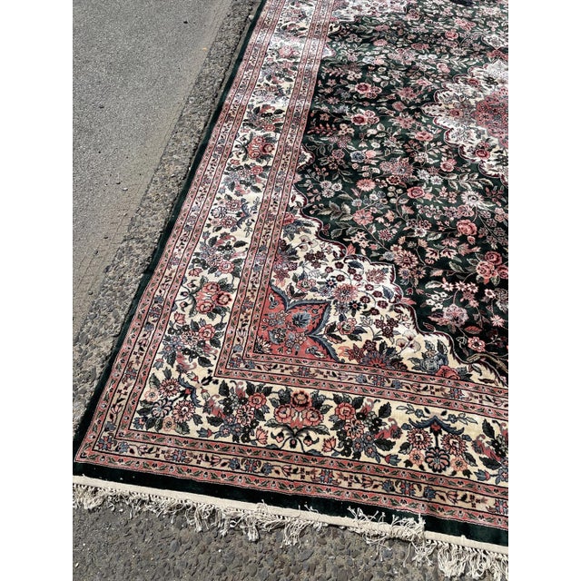 Vintage 1970s Chinese Silk Rug, Floral Medallion, Green Field, 8'10" X 11'11" (247cm X 363cm) For Sale - Image 9 of 10
