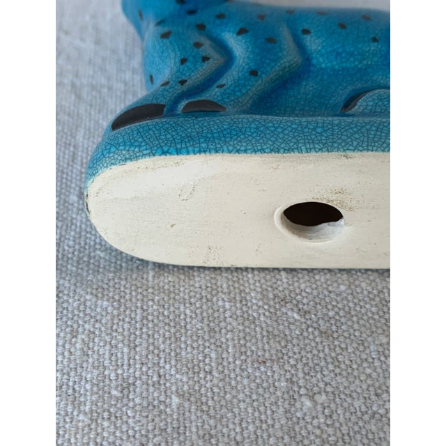 Blue Vintage Blue and Black Spotted Ceramic Cat For Sale - Image 8 of 9