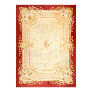 Aesthetic Floral Design in a Ivory Ground Color Antique French Aubusson Rug