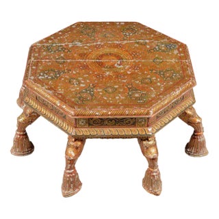 Tibetan Painted and Gilt Decorated Carved Stand, Late 19th Century For Sale