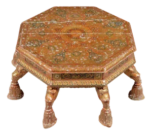 Tibetan Painted and Gilt Decorated Carved Stand, Late 19th Century