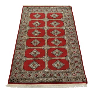 Bokhara Jaldar Rug 4’2” X 6’2” Red Wool Tribal Hand-Knotted Oriental Carpet For Sale