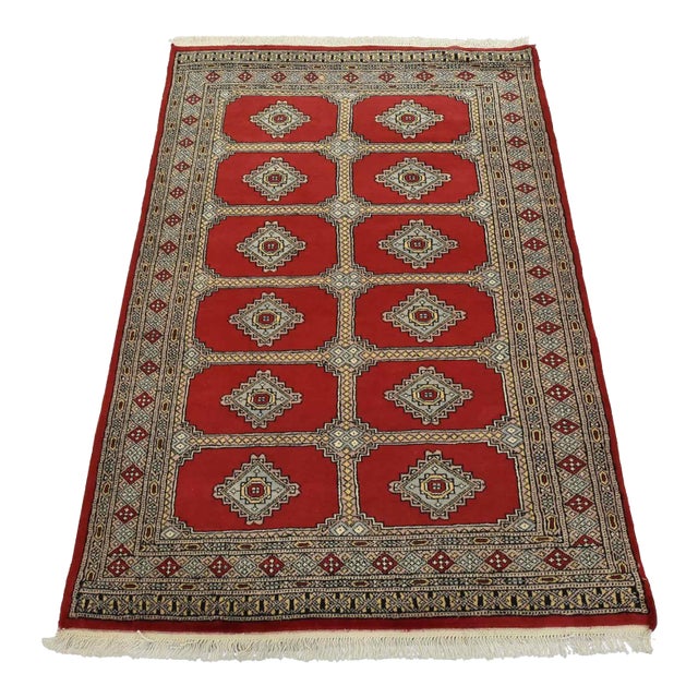 Bokhara Jaldar Rug 4’2” X 6’2” Red Wool Tribal Hand-Knotted Oriental Carpet For Sale