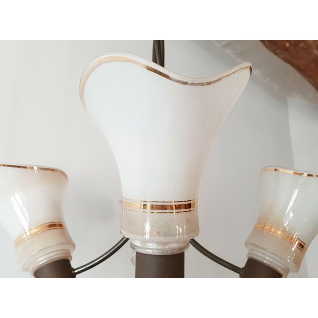 Vintage Glass, Brass and Steel Ceiling Light, 1950s For Sale - Image 6 of 7