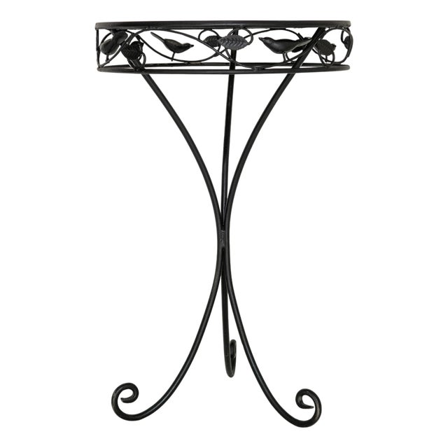 Bird Adorned Round Metal Garden Side Table, Cast Design, USA, 1980s For Sale