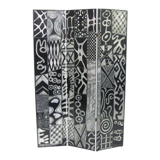 Dramatic Gilded Silver and Black Lacquer Folding Screen For Sale